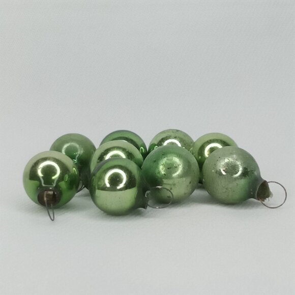 MCM Christmas Ornament Set Of 9 Feather Tree Green Glass Shiny Brite 1950s - Picture 3 of 7